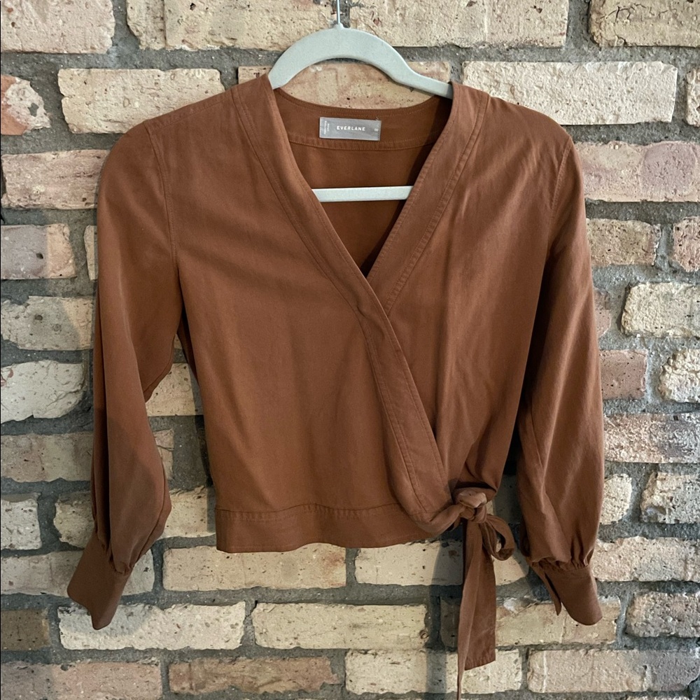 Everlane Brown Wrap Blouse
